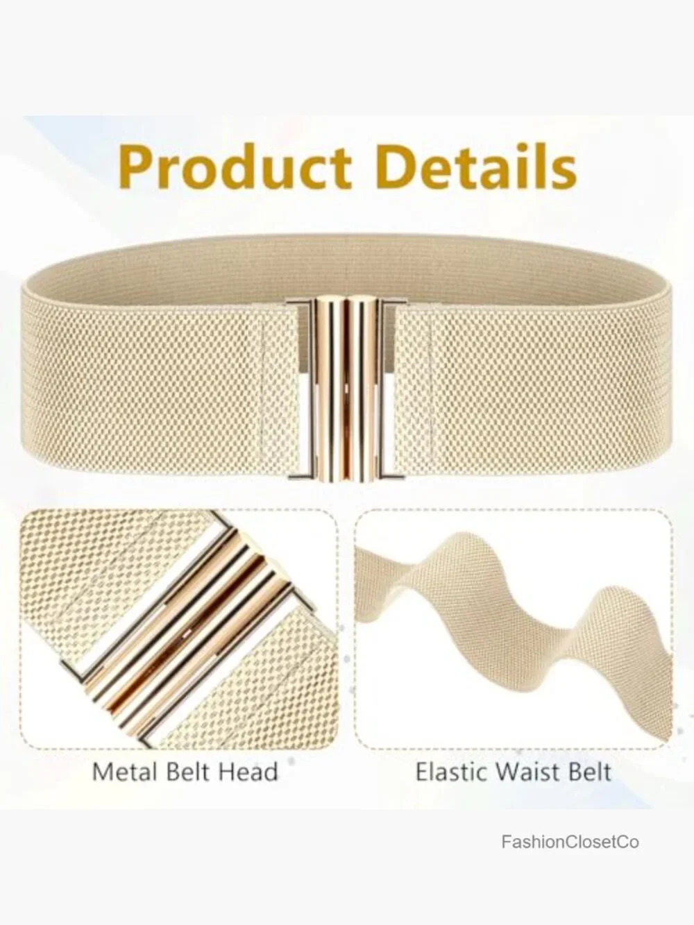 Wide Elastic Stretch Belt Set with Golden Buckle - 3 Pack